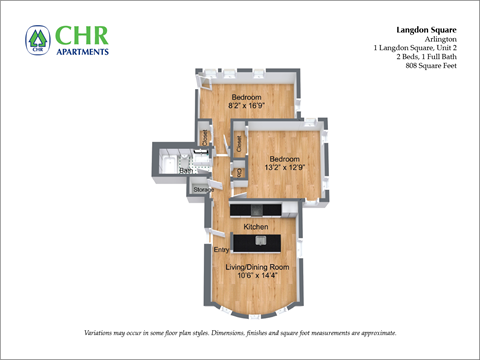 Floor plan for 2 beds, 2 baths, 1114 sqft